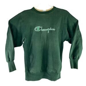 Vtg 90s Mens XL Champion Reverse Weave Forest Green Spellout Crewneck Sweatshirt